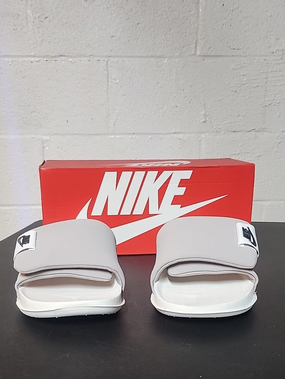 Nike Offcpurt Adjust Slides Light Gray and White
